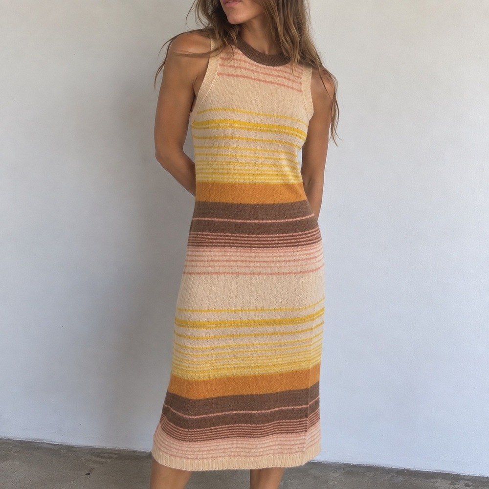 Native Youth Multicolor Striped Knit Midi Dress Sleeveless XS 70s Boho Retro
